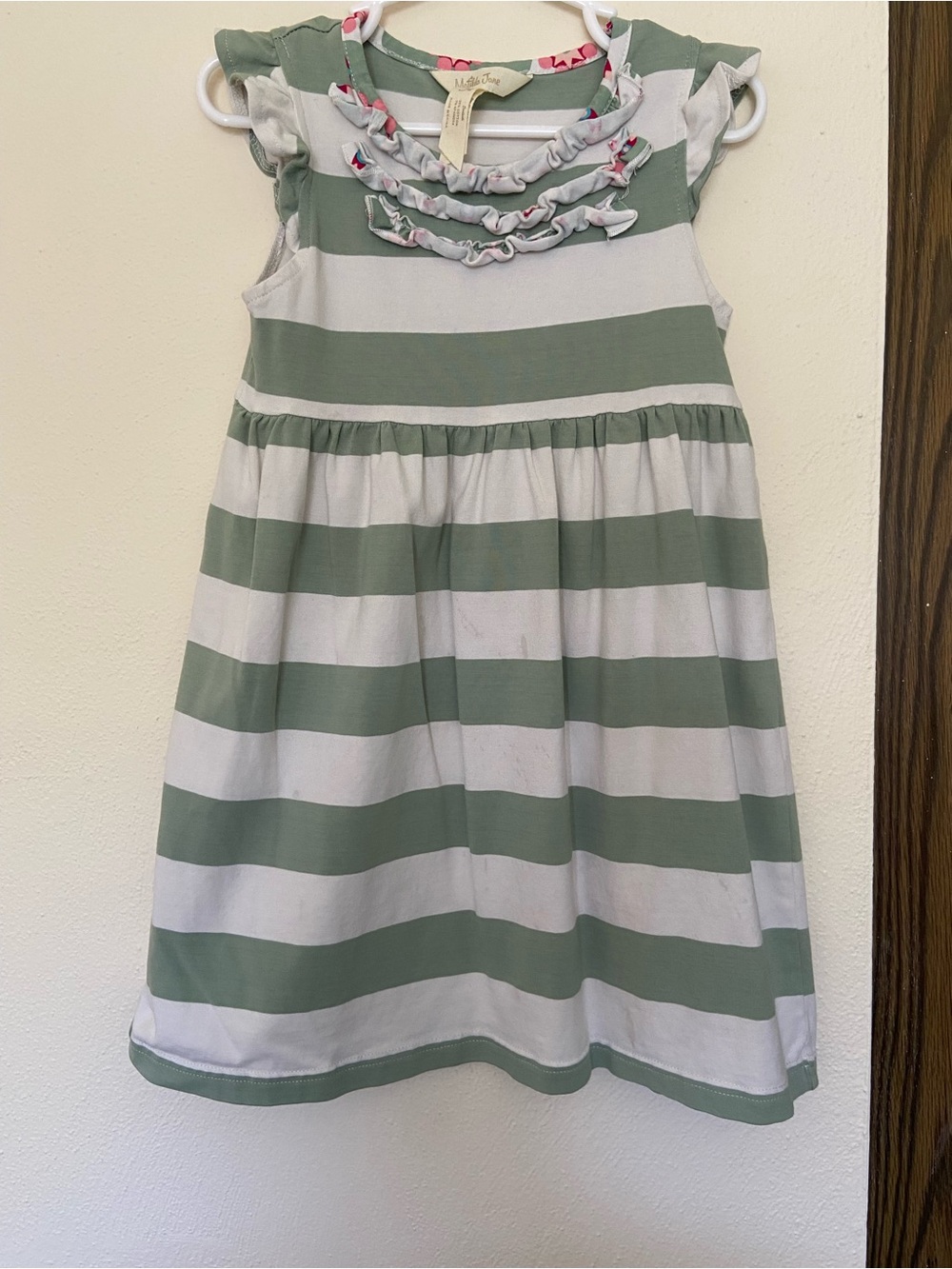 Matilda Jane Sage Green & White Striped Ruffle Dress